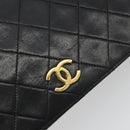 CHANEL Matelasse Chain Hand Bag Lamb Skin Black Gold CC Auth ar14020-15
