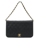 CHANEL Matelasse Chain Hand Bag Lamb Skin Black Gold CC Auth ar14020-2