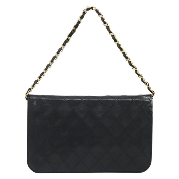 CHANEL Matelasse Chain Hand Bag Lamb Skin Black Gold CC Auth ar14020
