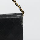 CHANEL Matelasse Chain Hand Bag Lamb Skin Black Gold CC Auth ar14020-4