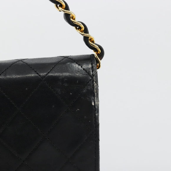 CHANEL Matelasse Chain Hand Bag Lamb Skin Black Gold CC Auth ar14020