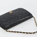 CHANEL Matelasse Chain Hand Bag Lamb Skin Black Gold CC Auth ar14020-7