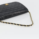 CHANEL Matelasse Chain Hand Bag Lamb Skin Black Gold CC Auth ar14020-8