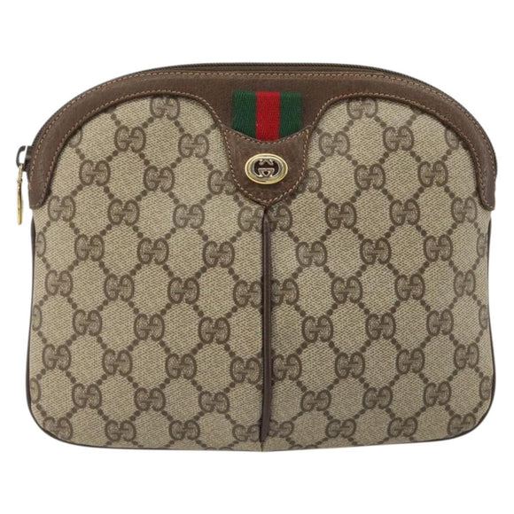 GUCCI GG Supreme Web Sherry Line Bag PVC Beige Gold 904 02 047 Auth ar14021