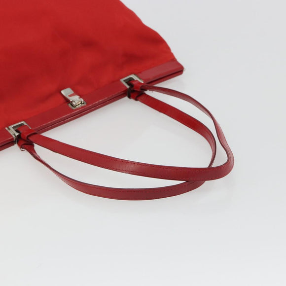 PRADA Hand Bag Nylon Red Silver Auth ar14026