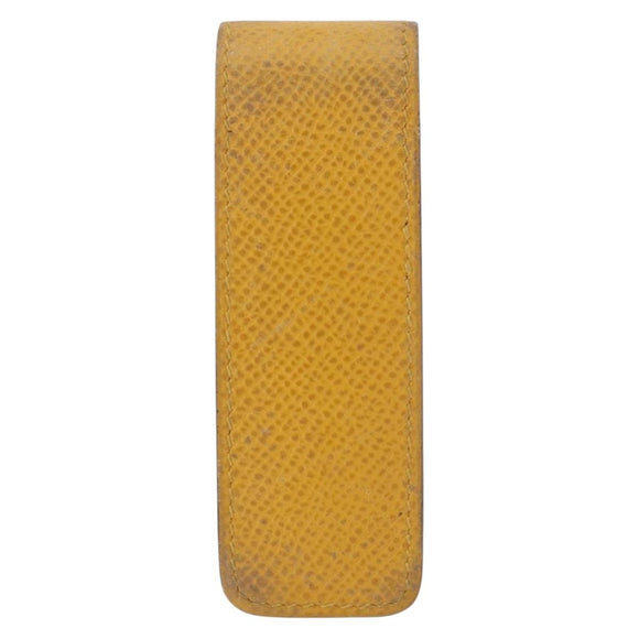 HERMES Lip Case Leather Yellow Auth ar14028