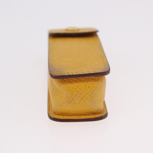 HERMES Lip Case Leather Yellow Auth ar14028