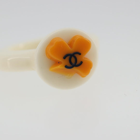 CHANEL Ring Plastic White CC Auth ar14031