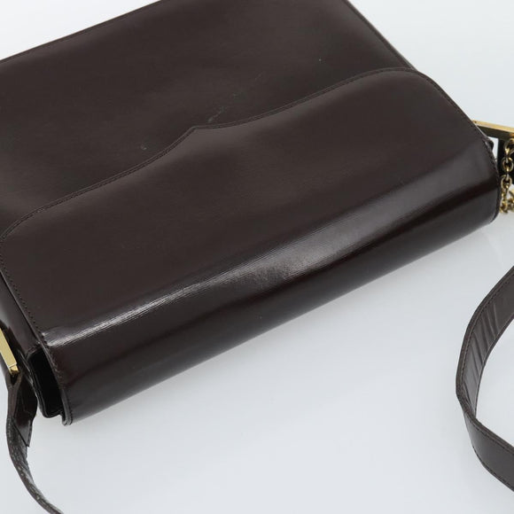 SAINT LAURENT Shoulder Bag Leather Brown Gold Auth ar14039