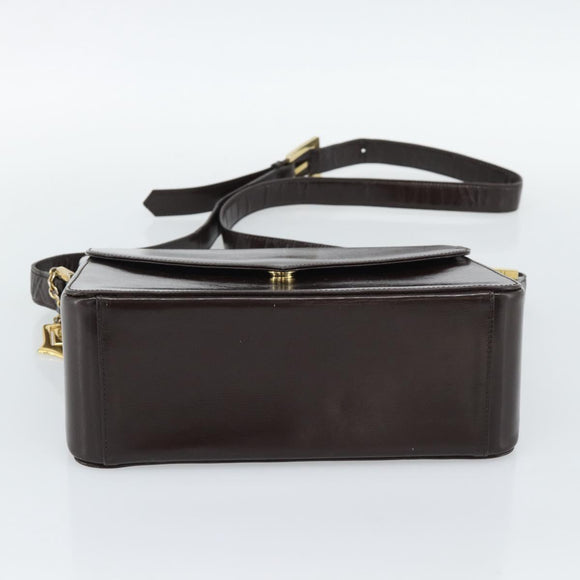 SAINT LAURENT Shoulder Bag Leather Brown Gold Auth ar14039