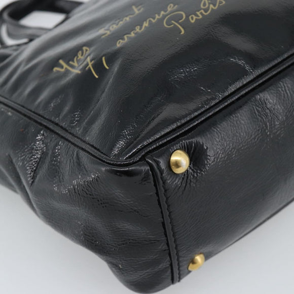 SAINT LAURENT Hand Bag Patent Black Gold 197699 Auth ar14049A