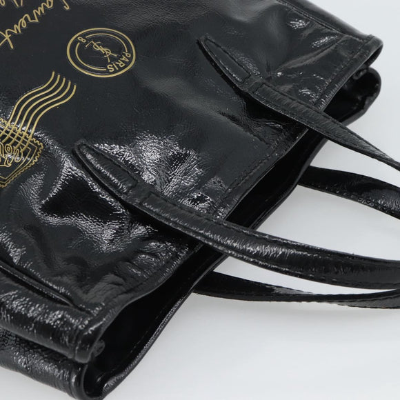 SAINT LAURENT Hand Bag Patent Black Gold 197699 Auth ar14049A