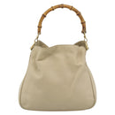 GUCCI Bamboo Hand Bag Leather Beige Gold 001 1638 Auth ar14051-2