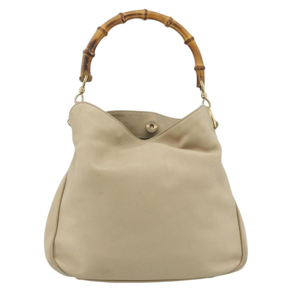 GUCCI Bamboo Hand Bag Leather Beige Gold 001 1638 Auth ar14051