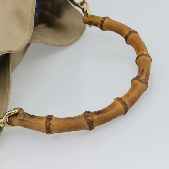 GUCCI Bamboo Hand Bag Leather Beige Gold 001 1638 Auth ar14051