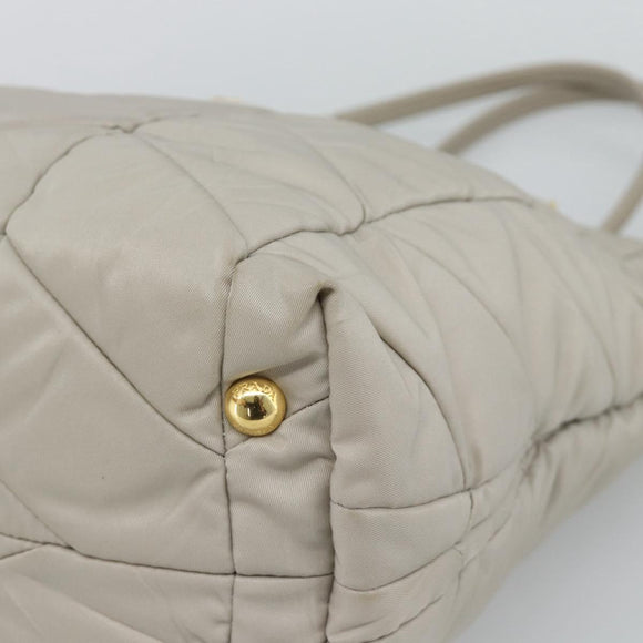 PRADA Chain Tote Bag Nylon Gray Gold Auth ar14053V