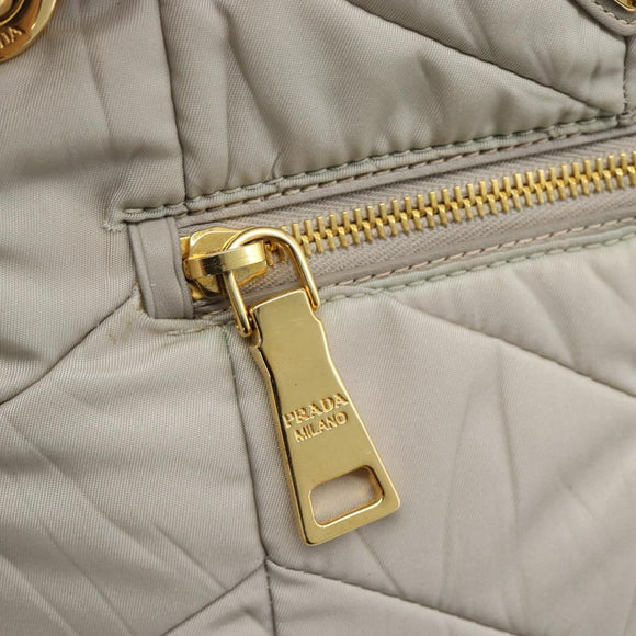 PRADA Chain Tote Bag Nylon Gray Gold Auth ar14053V