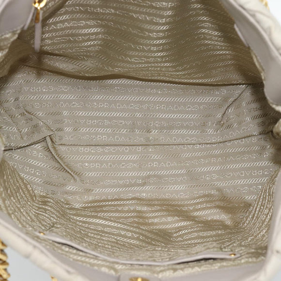 PRADA Chain Tote Bag Nylon Gray Gold Auth ar14053V