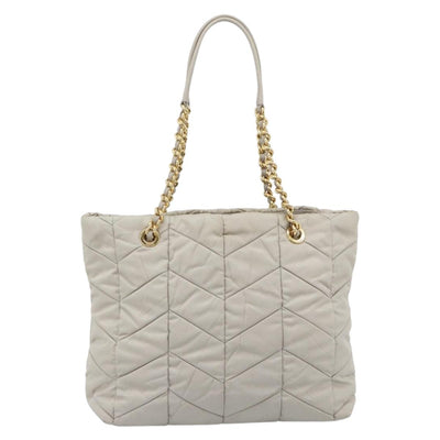 PRADA Chain Tote Bag Nylon Gray Gold Auth ar14053V - 0
