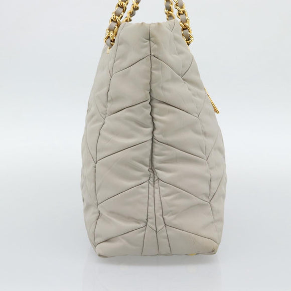 PRADA Chain Tote Bag Nylon Gray Gold Auth ar14053V
