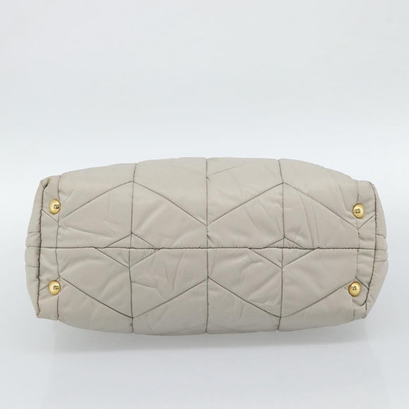 PRADA Chain Tote Bag Nylon Gray Gold Auth ar14053V