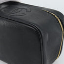 CHANEL COCO Mark Vanity Cosmetic Pouch Caviar Skin Black Gold CC Auth ar14059-14