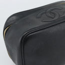 CHANEL COCO Mark Vanity Cosmetic Pouch Caviar Skin Black Gold CC Auth ar14059-15