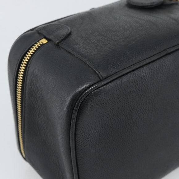 CHANEL COCO Mark Vanity Cosmetic Pouch Caviar Skin Black Gold CC Auth ar14059