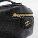 CHANEL COCO Mark Vanity Cosmetic Pouch Caviar Skin Black Gold CC Auth ar14059-9