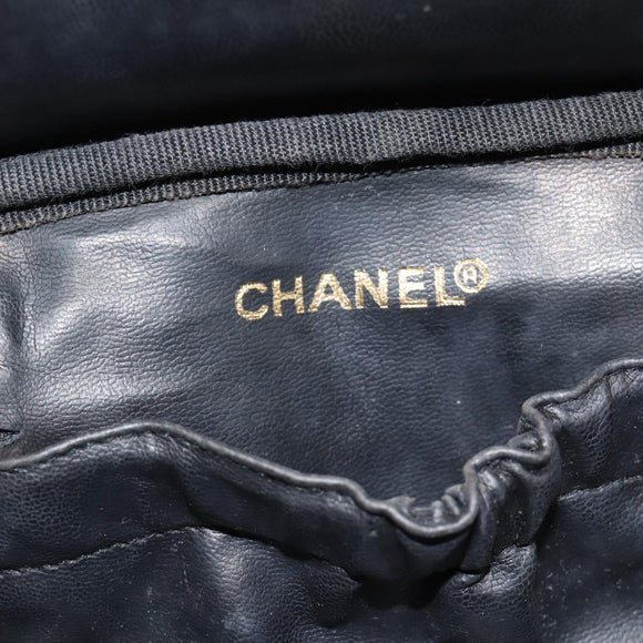 CHANEL COCO Mark Vanity Cosmetic Pouch Caviar Skin Black Gold CC Auth ar14059