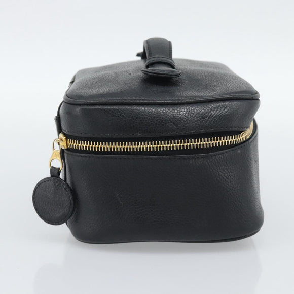 CHANEL COCO Mark Vanity Cosmetic Pouch Caviar Skin Black Gold CC Auth ar14059