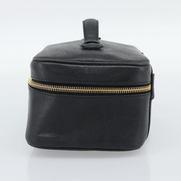 CHANEL COCO Mark Vanity Cosmetic Pouch Caviar Skin Black Gold CC Auth ar14059