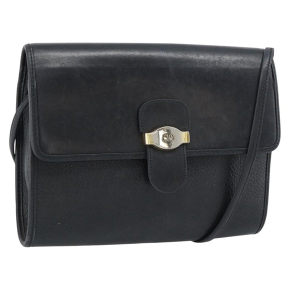 Christian Dior Shoulder Bag Leather Black Gold Auth ar14060