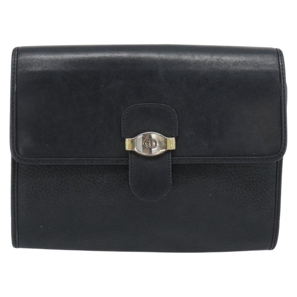 Christian Dior Shoulder Bag Leather Black Gold Auth ar14060