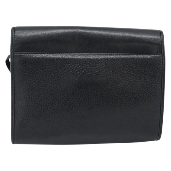 Christian Dior Shoulder Bag Leather Black Gold Auth ar14060