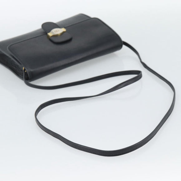 Christian Dior Shoulder Bag Leather Black Gold Auth ar14060