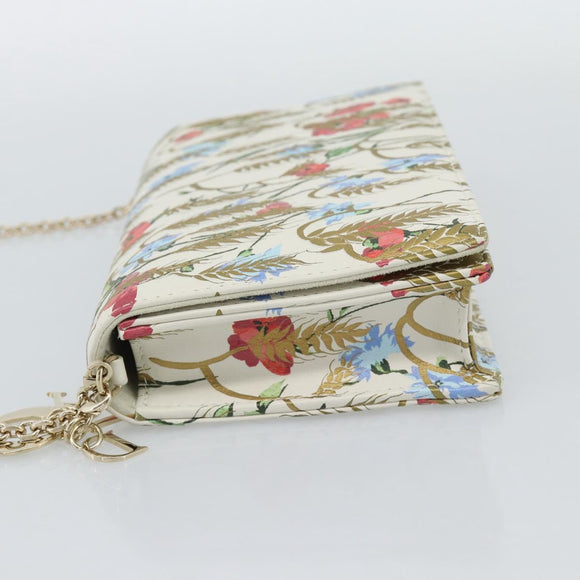 Christian Dior Chain Shoulder Bag Leather White Gold Auth ar14061SM