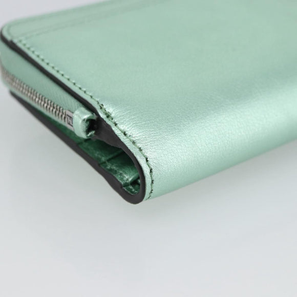 FENDI Compact Wallet Leather Green Silver 8M0490 Auth ar14064M