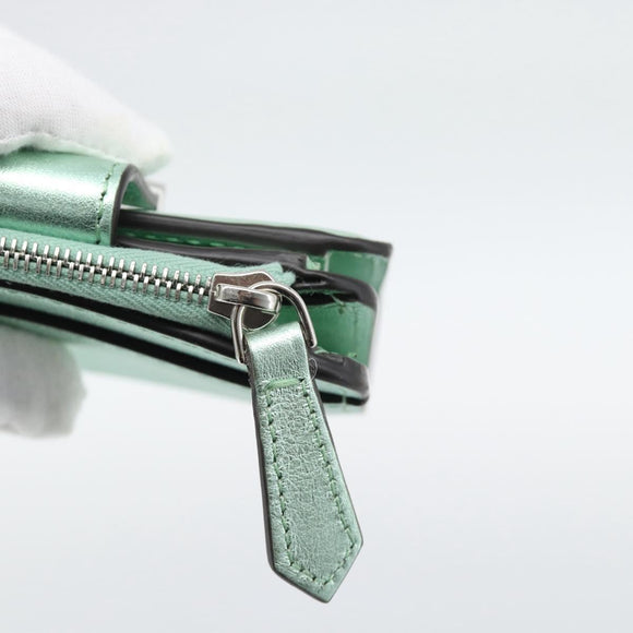 FENDI Compact Wallet Leather Green Silver 8M0490 Auth ar14064M