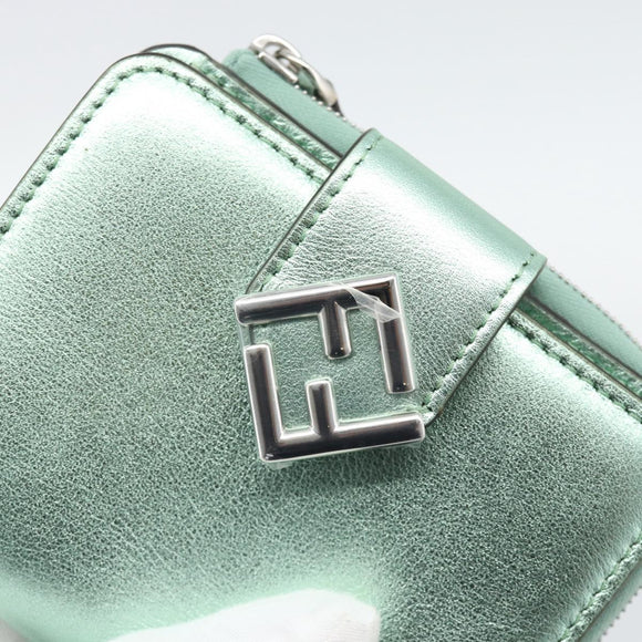 FENDI Compact Wallet Leather Green Silver 8M0490 Auth ar14064M