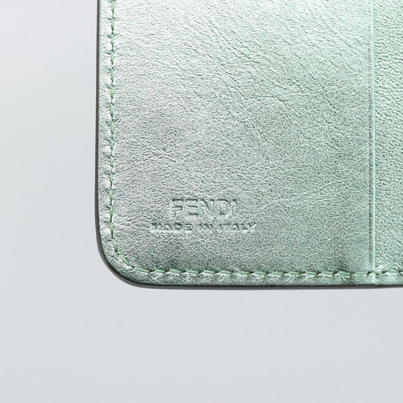 FENDI Compact Wallet Leather Green Silver 8M0490 Auth ar14064M