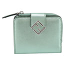 FENDI Compact Wallet Leather Green Silver 8M0490 Auth ar14064M-13