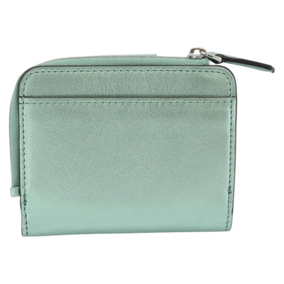 FENDI Compact Wallet Leather Green Silver 8M0490 Auth ar14064M - 0