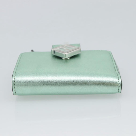 FENDI Compact Wallet Leather Green Silver 8M0490 Auth ar14064M