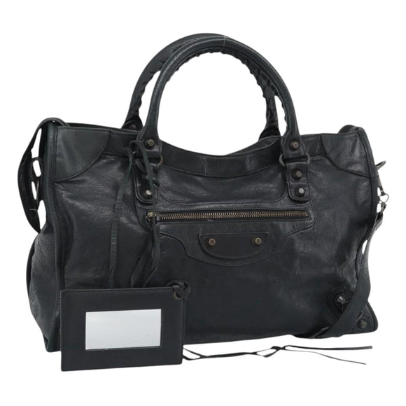 BALENCIAGA The City Hand Bag Leather Black 115748 Auth ar14069