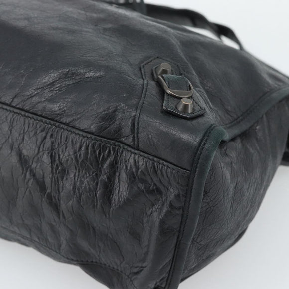 BALENCIAGA The City Hand Bag Leather Black 115748 Auth ar14069