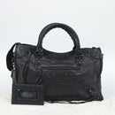 BALENCIAGA The City Hand Bag Leather Black 115748 Auth ar14069-12