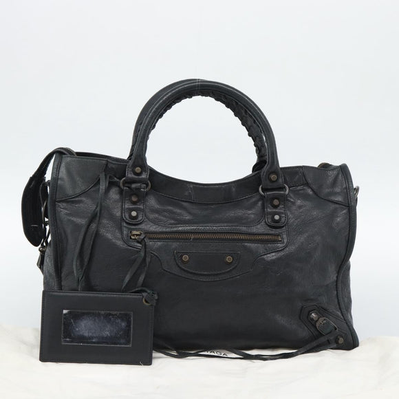 BALENCIAGA The City Hand Bag Leather Black 115748 Auth ar14069