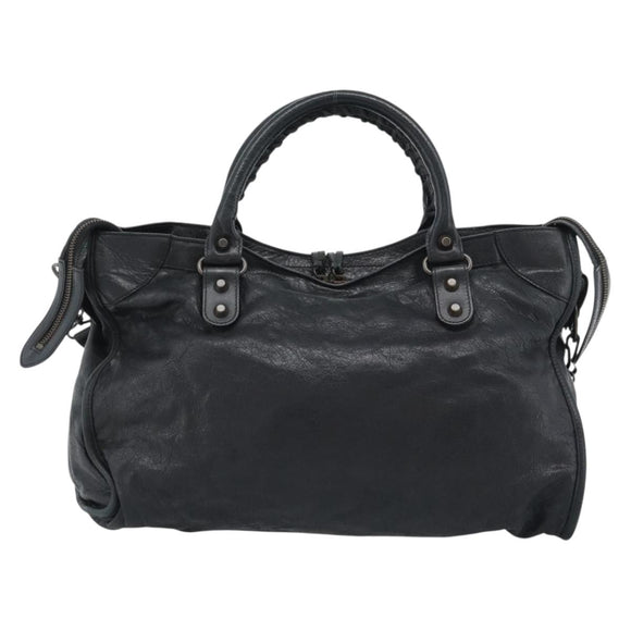 BALENCIAGA The City Hand Bag Leather Black 115748 Auth ar14069