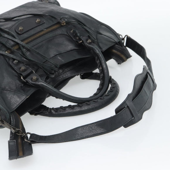 BALENCIAGA The City Hand Bag Leather Black 115748 Auth ar14069